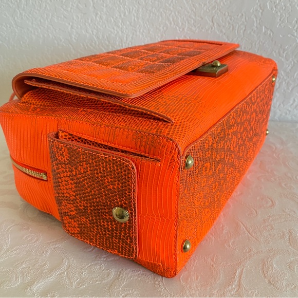 Jimmy Choo neon orange lizard quilted structured bag - Picture 8 of 15